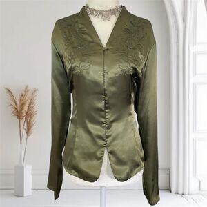 Laura Scott Olive Green Embroidered Blouse